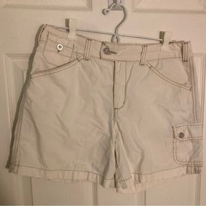 Gloria Vanderbilt White Utility Cotton Shorts with Tan Trim and Pockets